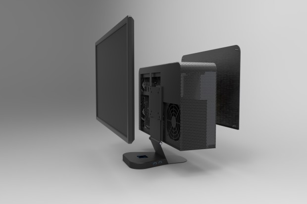 Crono Labsのモニター裏にドッキングするPCケース「The C1 Computer Case」
